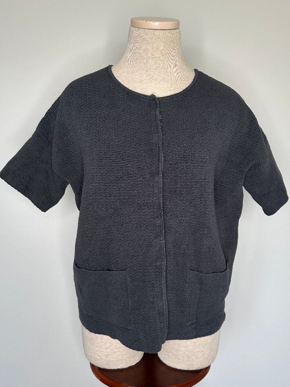 Eileen Fisher Women's Silk Blend Organic Cotton Short Sleeve Snap Cardigan XS